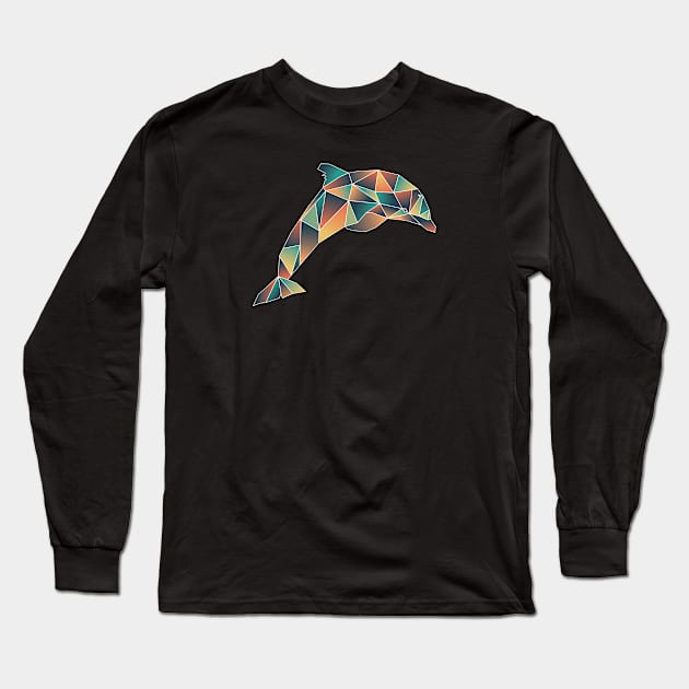 Geometric Dolphin White Line Art Long Sleeve T-Shirt by partimesloth